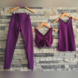 Alo Yoga 3 PC Tank Bra Leggings Purple Set Small Medium EUC